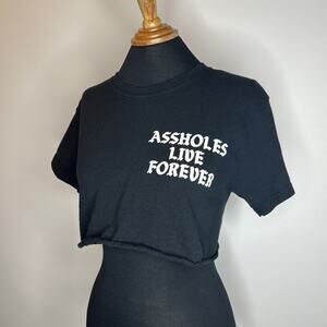 Assholes*s Live Forever Black Crop Top Shirt Double Sided Sz Small